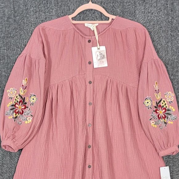 Jessica Simpson Dress Girls M Dusty Rose Boho Long Embroidered Balloon Sleeves - Picture 2 of 13